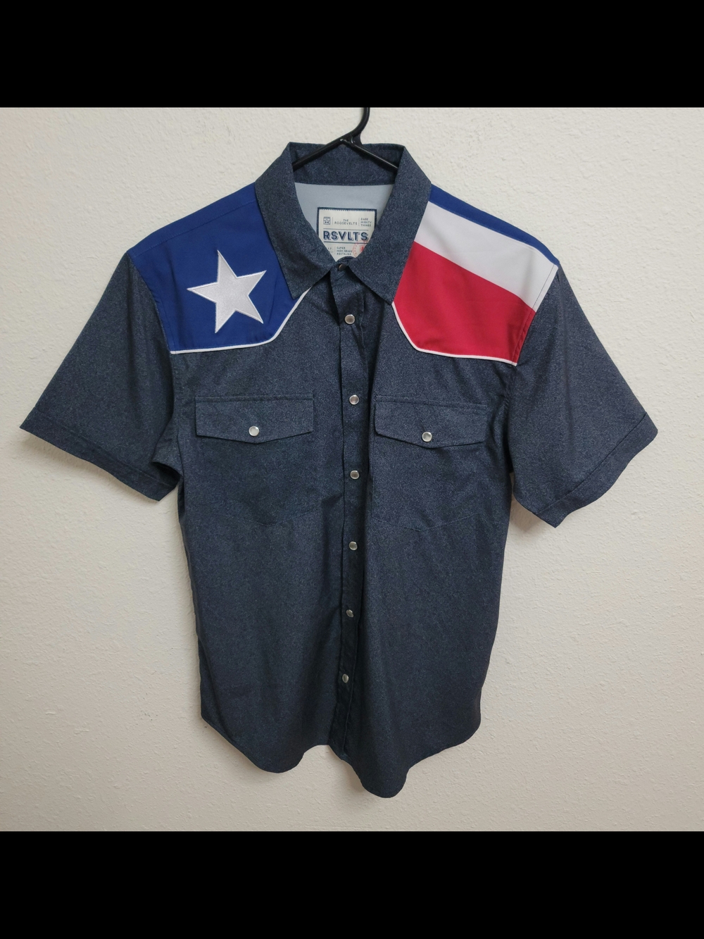 RSVLTS Stars at Night USA Roper Blue Short Sleeve Pearl Snap Shirt Men's Small